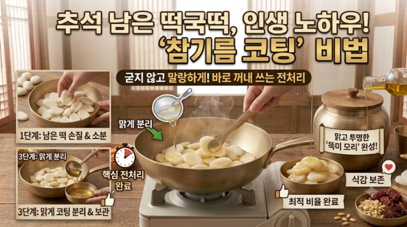 추석 명절 남은 떡국떡 굳지 않고 말랑하게 보관해 바로 쓰는 참기름 코팅 전처리
