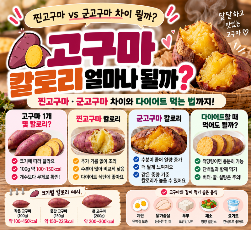 고구마 칼로리 얼마나 될까｜찐고구마·군고구마 차이와 다이어트 먹는 법