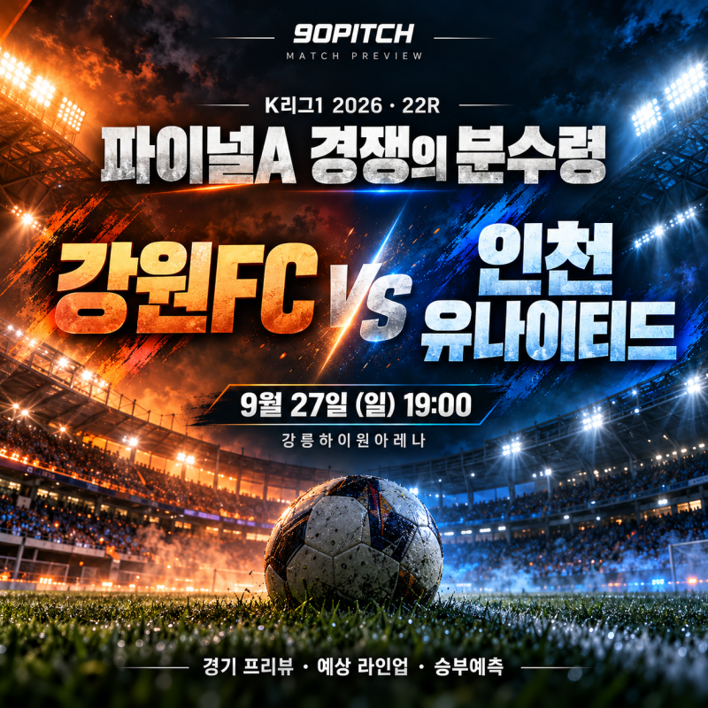 K리그1 프리뷰｜9월 27일 강원FC vs 인천 경기 중계 예상 라인업 승부예측