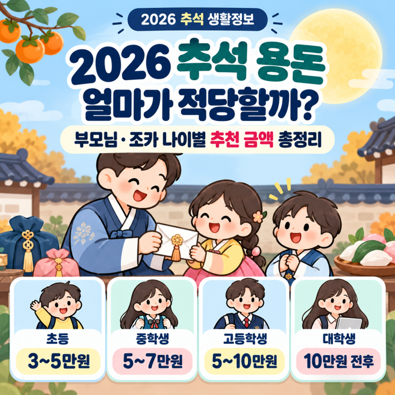 2026 추석 용돈 얼마가 적당할까? 부모님·조카 나이별 추천금액과 지난해 평균