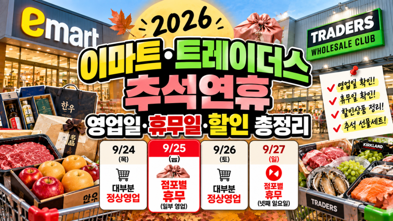 2026 이마트·트레이더스 추석연휴 영업일·휴무일 총정리｜9월 25일 문 여나요? 할인까지