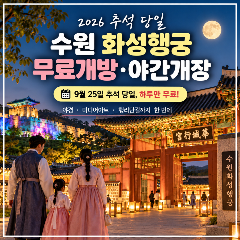 2026 추석 당일 수원 화성행궁 무료개방｜야간 미디어아트까지