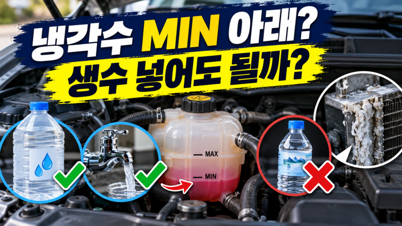 자동차 냉각수 MIN 이하로 줄었을 때 수돗물 긴급 보충 요령과 생수 주의점
