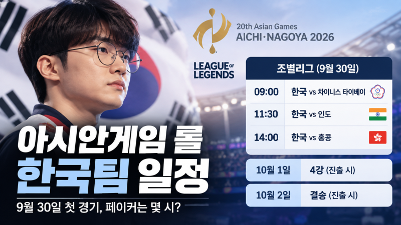 페이커 아시안게임 출격, 한국 롤 대표팀 하루 3경기 일정 정리