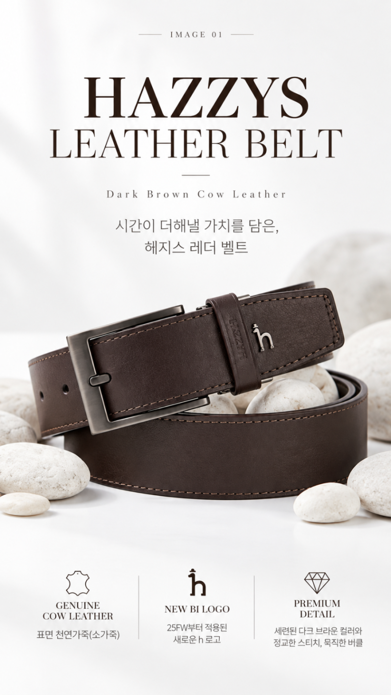 헤지스 남자 소가죽 벨트 다크 브라운, 정장부터 데님까지 깔끔한 기본 허리띠