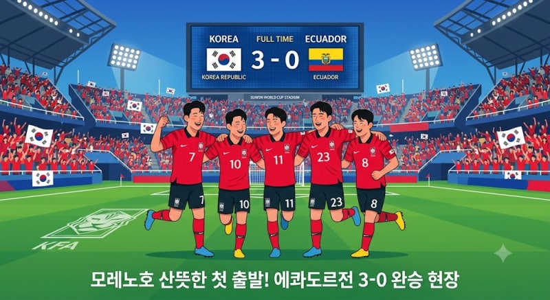 모레노호 첫 경기 3-0 완승, 손흥민 프리킥 비하인드와 차범근 대기록 경신까지 단 1골 남은 ....