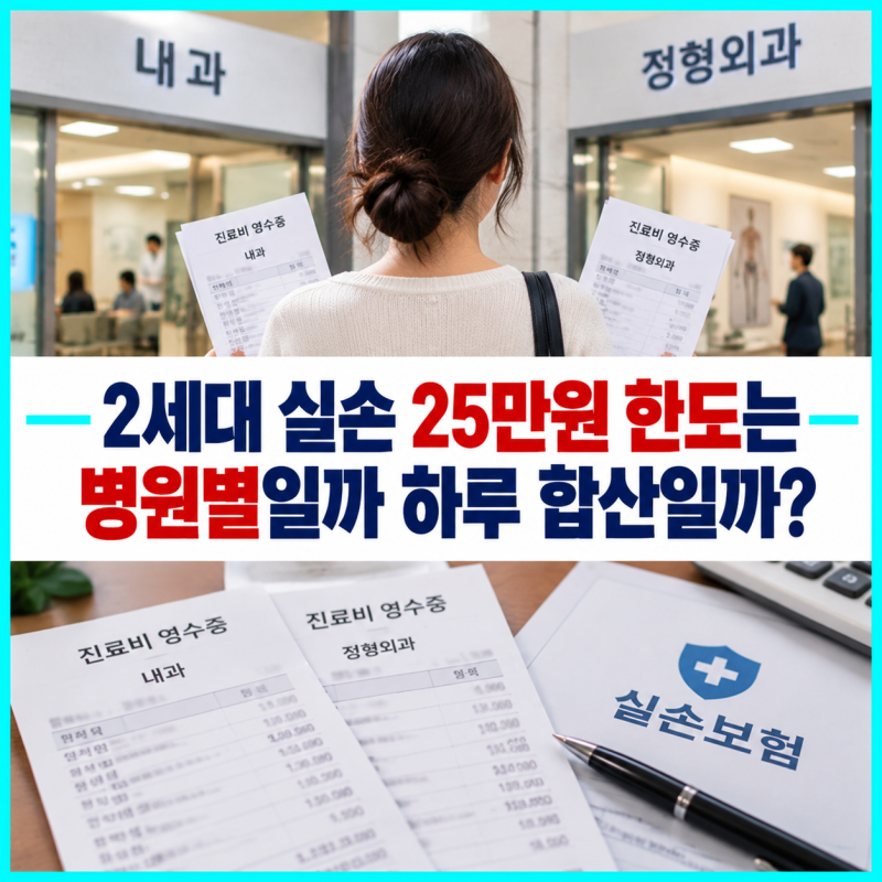 같은 날 두 병원 통원, 2세대 실손 25만원 한도는 병원별일까 하루 합산일까?