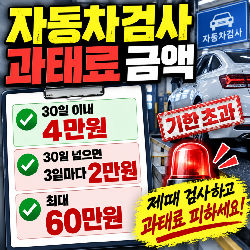 자동차검사 과태료 금액 | 30일 넘으면 3일마다 2만원, 최대 60만원