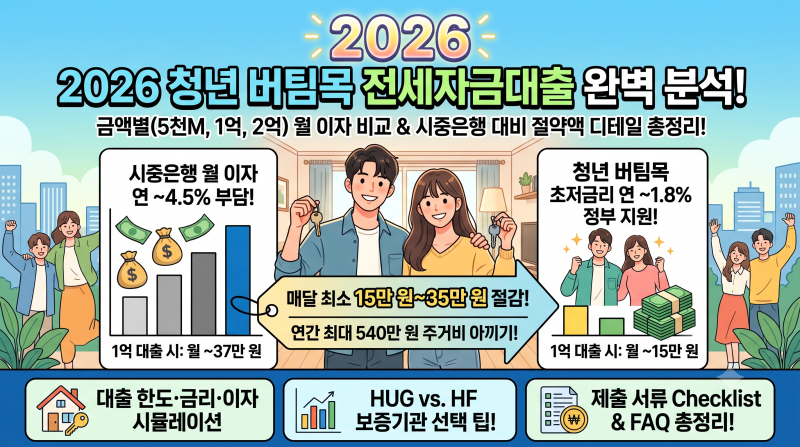 2026 청년 버팀목 전세자금대출 금액별 비교: 한도·금리·월 이자 지출액 디테일 분석 총정리
