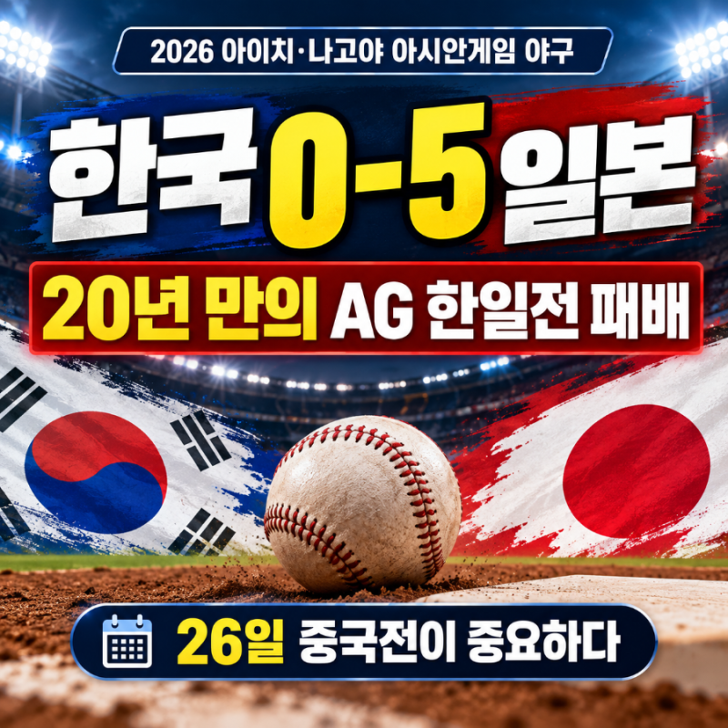 한국 일본 야구 0-5 완패｜20년 만의 AG 한일전 패배, 결승 경우의 수는?