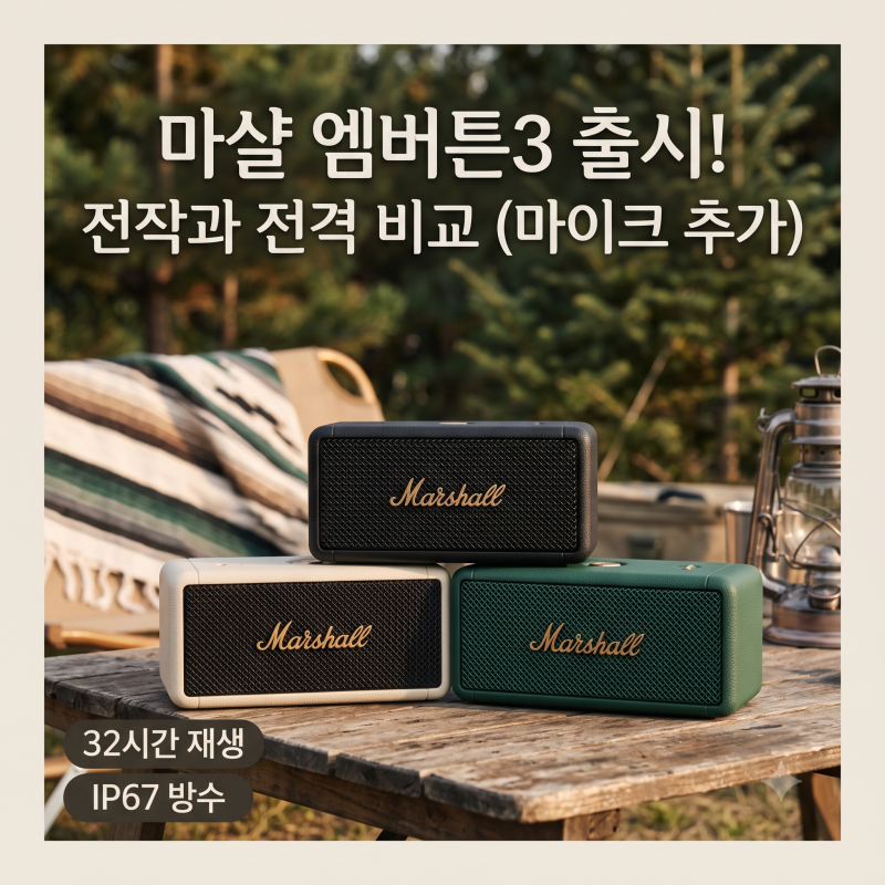 감성 캠핑 블루투스 스피커 추천, 신형 마샬 엠버튼3 하나면 끝!