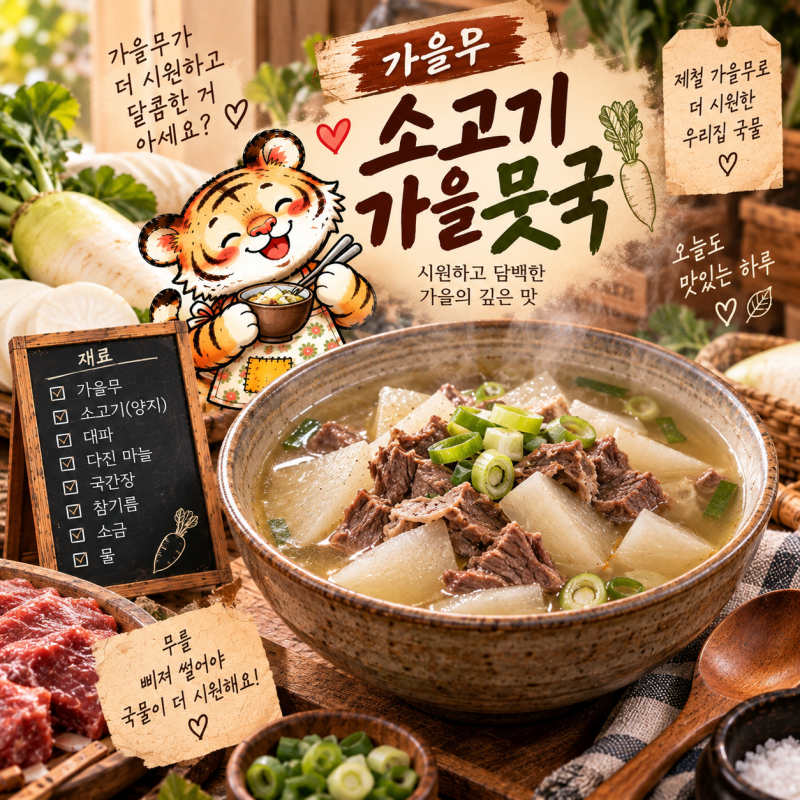 10월 제철 가을무 요리 레시피 4종 (소고기 양지 가을 뭇국·들기름 가을 무밥·일본식 가쓰오 ....