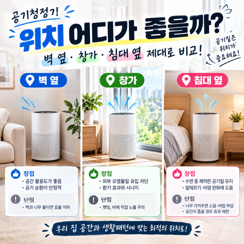 공기청정기 위치 어디가 좋을까? 벽 옆·창가·침대 옆 제대로 비교