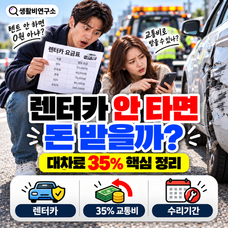 자동차보험 렌터카 안 타면 교통비 얼마 받을까? 대차료 35%·5일 17만5천원 실제 계산