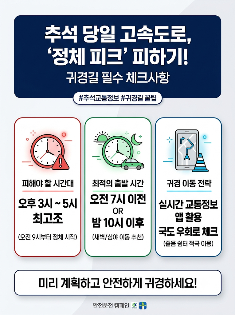 추석 당일 고속도로 정체 피크 시간과 귀경길 우회 도로 총정리