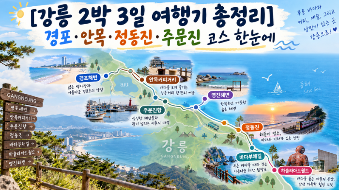 [강릉 2박 3일 여행기 총정리] 경포·정동진·주문진, 일정·맛집·카페·경비 한눈에