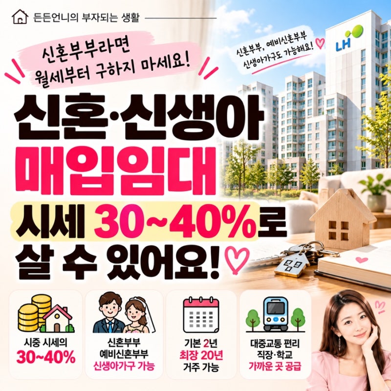 신혼부부라면 월세부터 구하지 마세요｜시세 30~40% ‘신혼·신생아 매입임대’ 있습니다