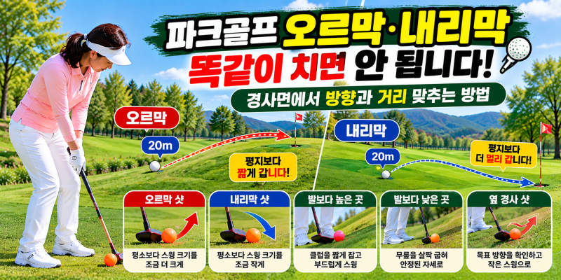 파크골프 오르막·내리막 잘 치는 법｜경사면에서 방향과 거리 맞추는 방법