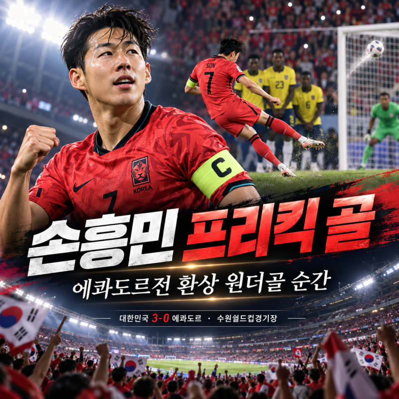 손흥민 프리킥 골 에콰도르전 환상 원더골 3대0 완승 하이라이트 57호골 기록까지