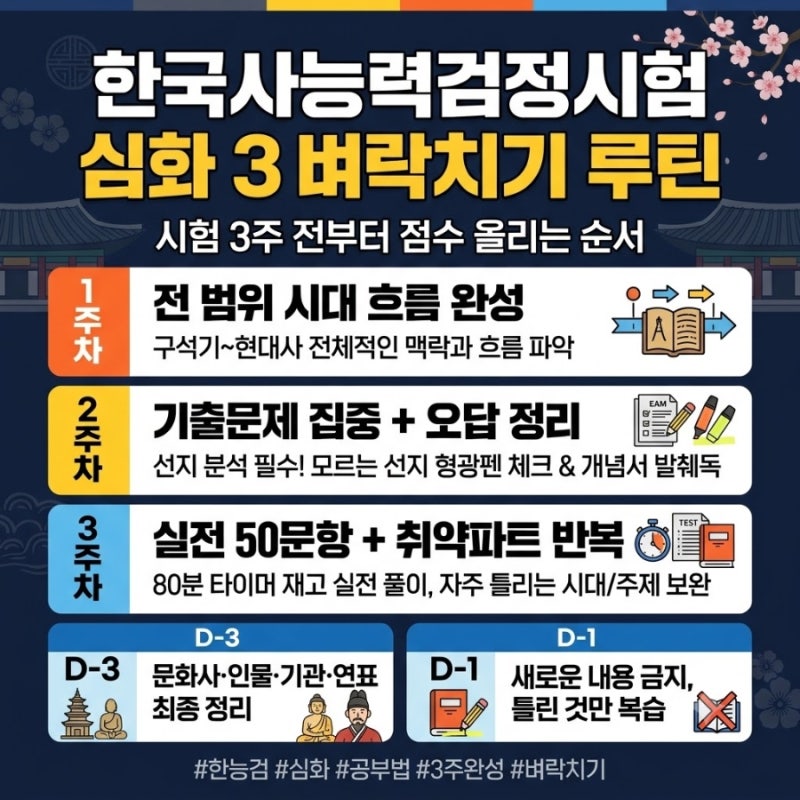 한국사능력검정시험 심화 공부법시험 3주 전부터 점수 올리는 순서