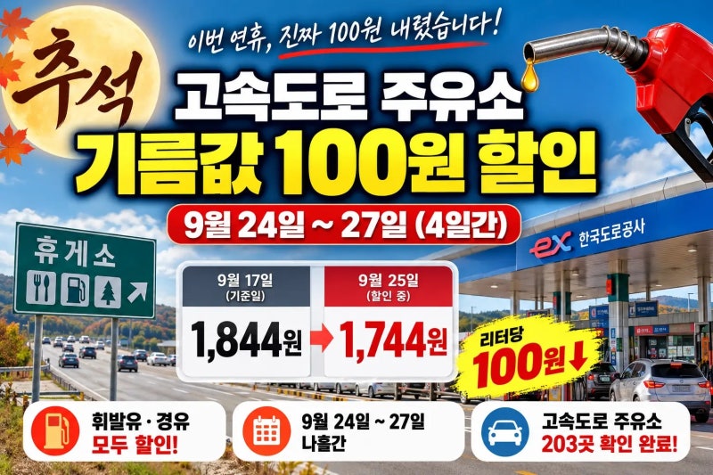 추석 고속도로 기름값 100원 할인, 진짜 내렸나 전부 확인해봤습니다. 주유소리스트 확인 및 ....