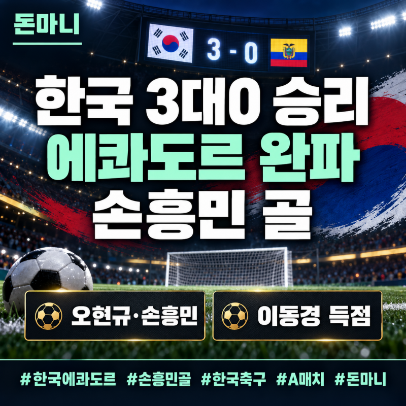한국 에콰도르 3대0 승리, 손흥민 골·오현규·이동경 득점 하이라이트 총정리