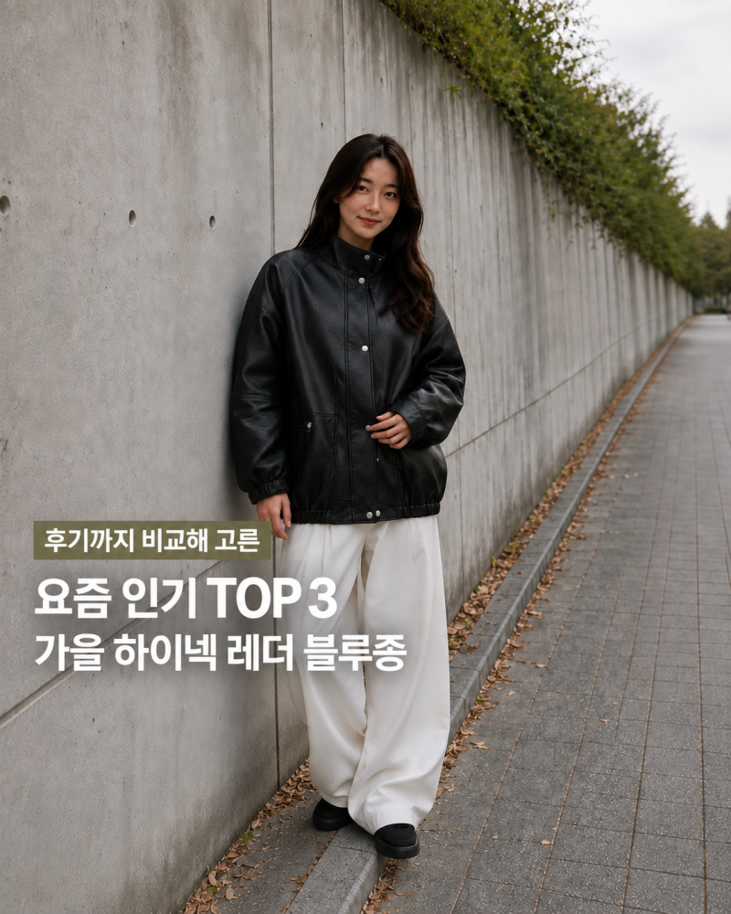 후기까지 비교해 고른 여자 가죽자켓 TOP3, 요즘 가장 인기 하이넥 레더 블루종 위시리스트
