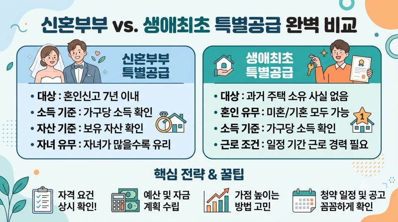[청약 정보] 신혼부부 vs 생애최초 특별공급 조건 차이점과 맞춤 당첨 전략 완벽 정리