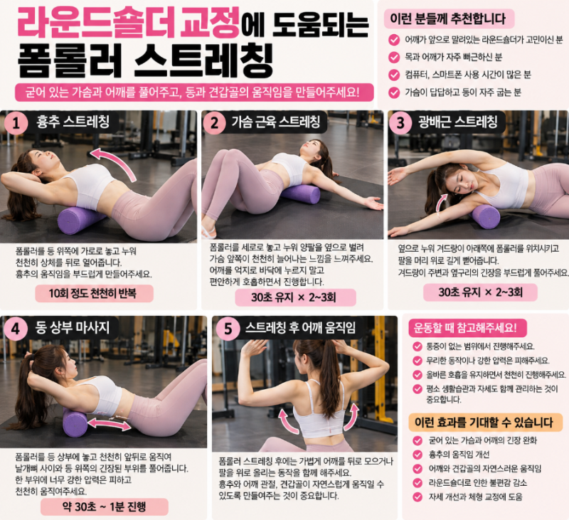 베스트짐｜라운드숄더 교정에 도움되는 폼롤러 스트레칭｜검단신도시 헬스장·마전동 헬스....