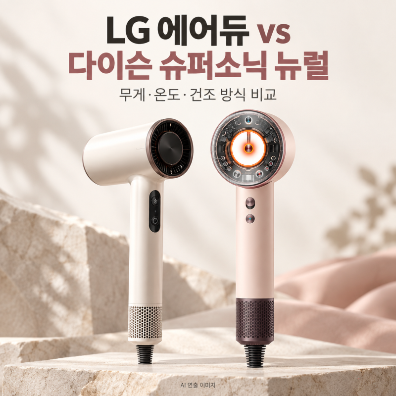LG 에어듀 vs 다이슨 슈퍼소닉｜무게·온도제어·건조방식·노즐 차이 비교 (± 365g 초경량·55℃....