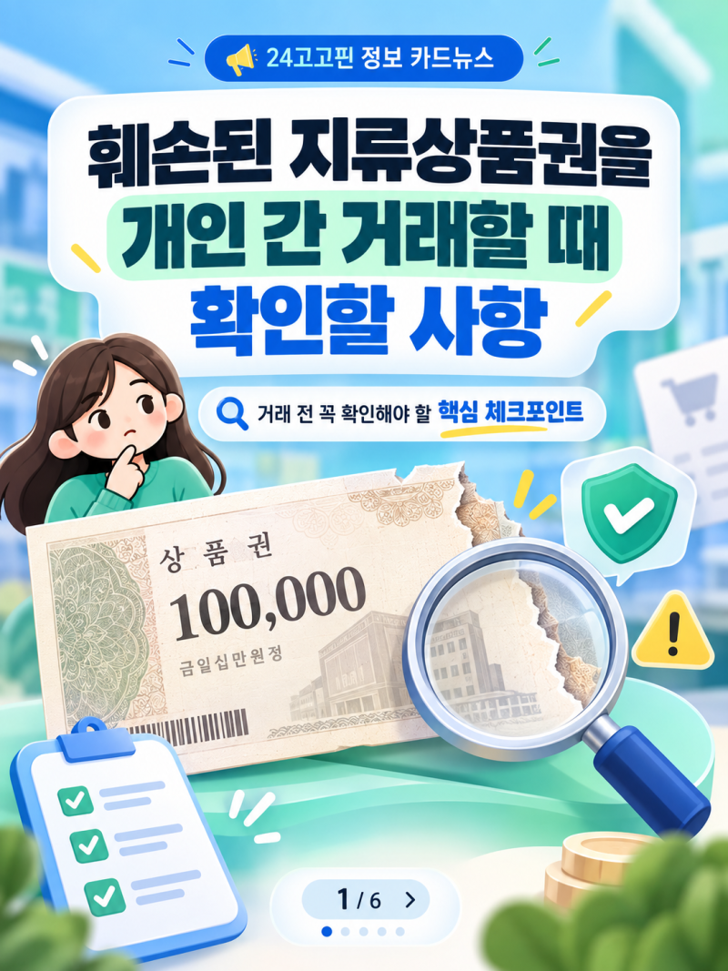 훼손된 지류상품권을 개인 간 거래할 때 확인할 사항