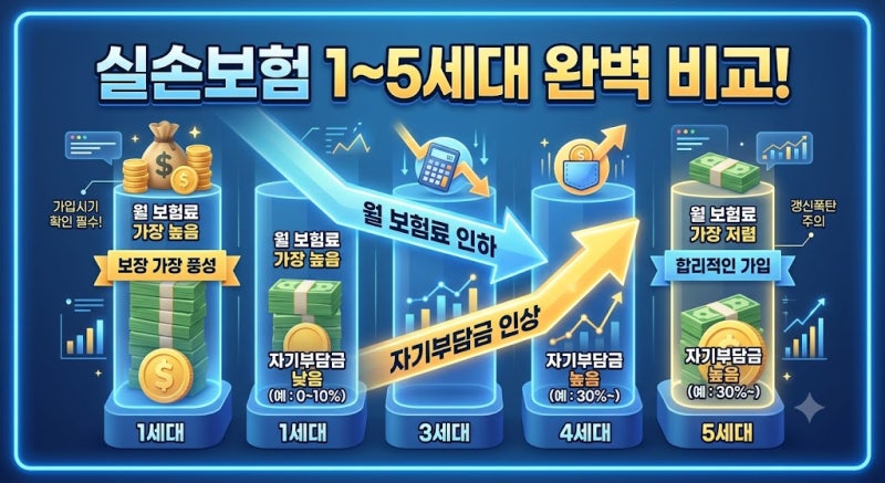 [2026년 최신판] 실손보험 1세대 2세대 3세대 4세대 5세대 차이점 완벽 정리 (실비 세대별 비교)