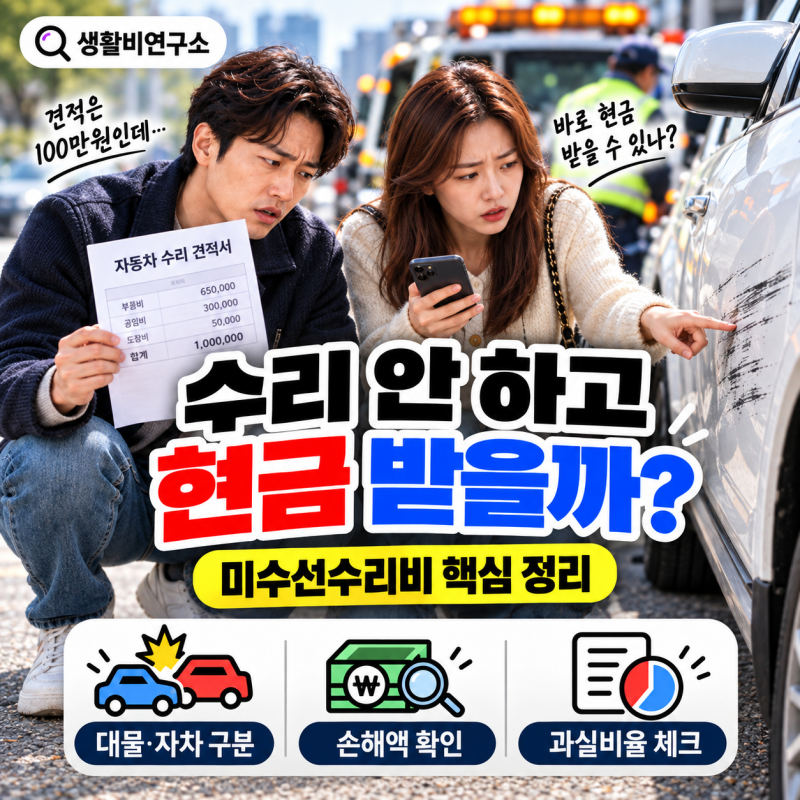 자동차 사고 수리 안 하고 현금으로 받을 수 있을까? 미수선수리비 30·50·100만원 실제 계산