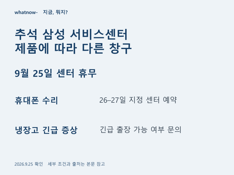 2026 추석 삼성 서비스센터, 25일 휴무라면 휴대폰·냉장고는 어디로?