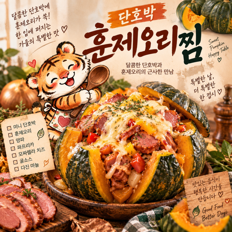 10월 제철 단호박 요리 레시피 4종 (단호박 훈제오리찜·전통 단호박 범벅(죽)·미국식 펌킨 파....