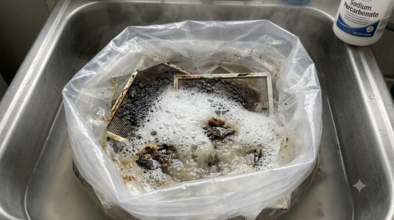 주방 기름 범벅 환풍기 후드 필터 복원: 60℃ 온수 침지와 탄산소다 침투 세정 메커니즘