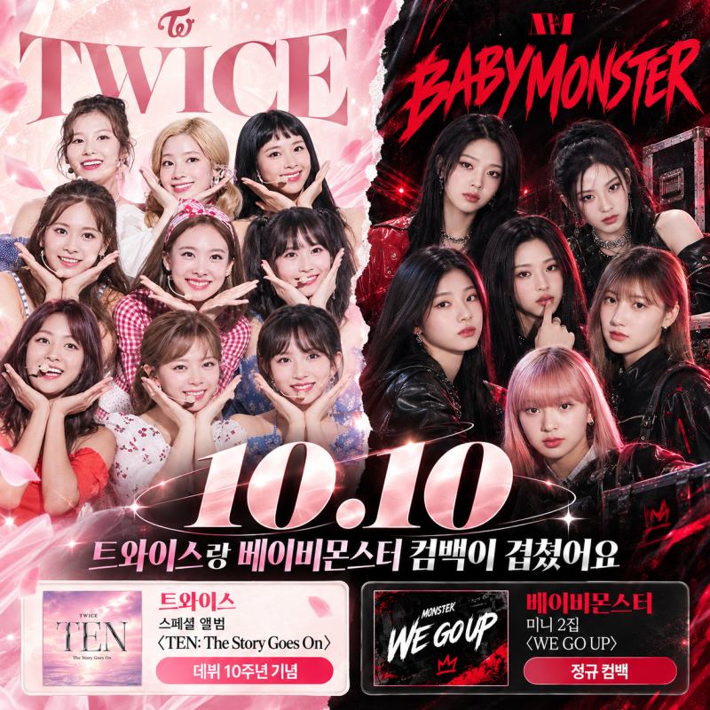 10月10日、TWICEとBABYMONSTERのカムバックが重なる