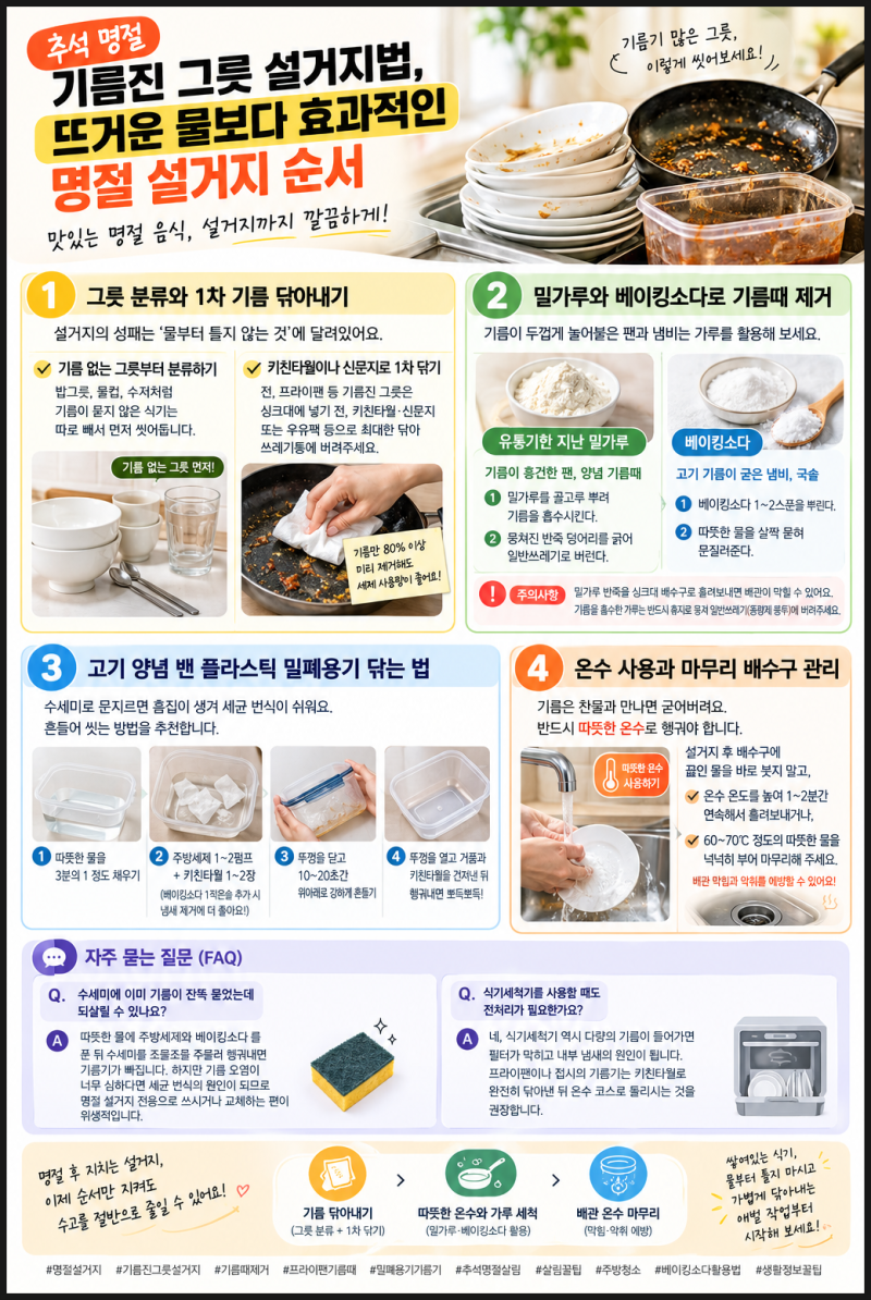 추석음식 '기름진 그릇 설거지법' 뜨거운 물보다 효과적인 명절 설거지 순서