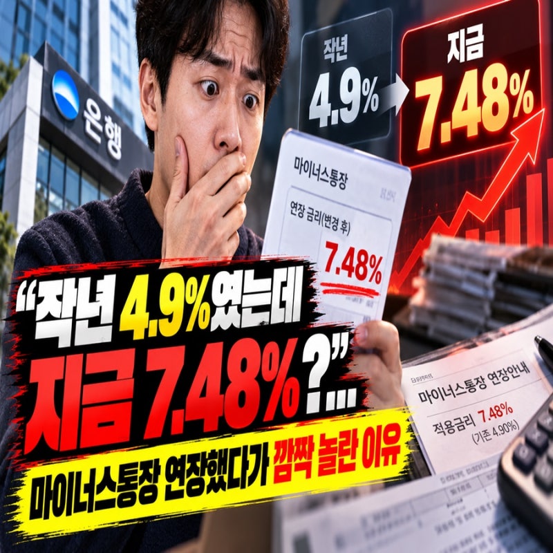 “작년 4.9%였는데 지금 7.48%?”… 마이너스통장 연장했다가 깜짝 놀란 이유