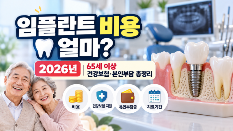 임플란트 비용 얼마? 2026년 65세 이상 건강보험 지원·본인부담·치료기간 총정리