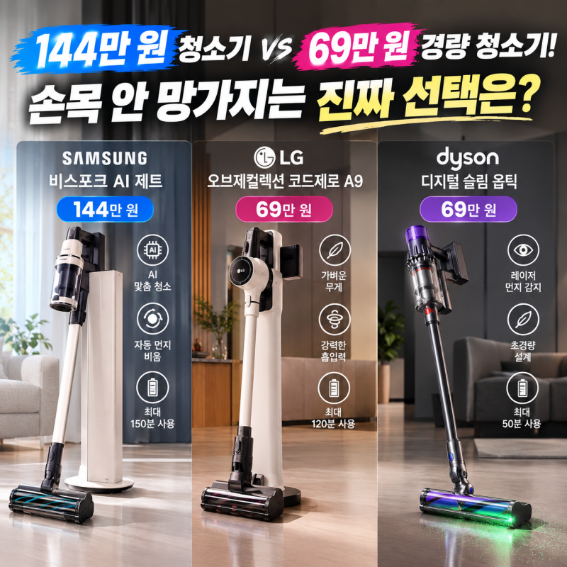 무선청소기 계급장 떼고 비교! 삼성 비스포크 AI 제트 vs LG 코드제로 A9 vs 다이슨 디지털 슬림 ....