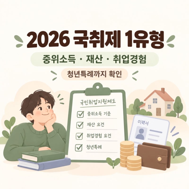 2026 국민취업지원제도 1유형 조건｜중위소득·재산·취업경험·청년특례