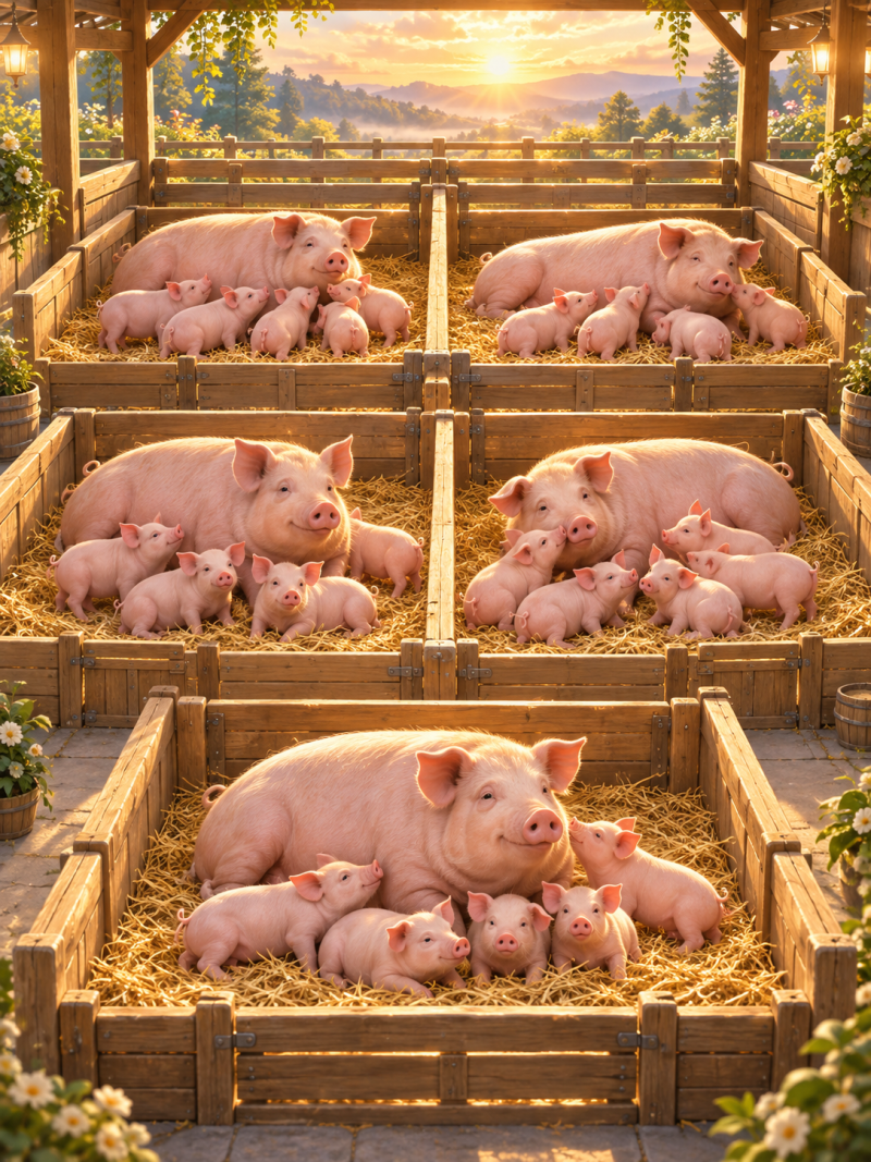 다섯 우리에 어미 돼지 한 마리와 아기 돼지 다섯 마리가 있는 꿈 해몽