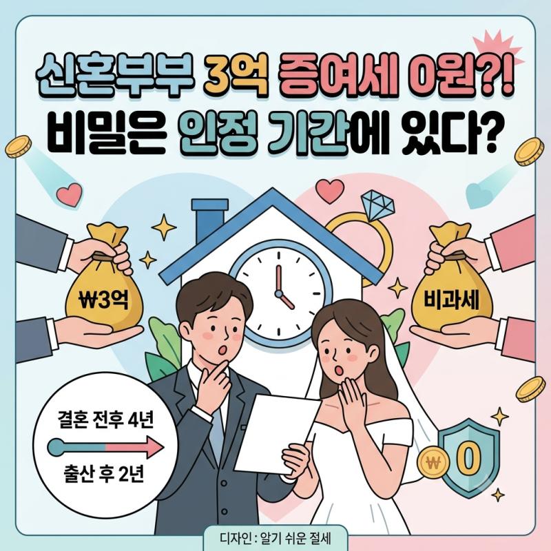 신혼부부 증여세 3억 "양가 부모님께 세금 0원으로 받으려면?" 혼인·출산 공제 기간과 조건