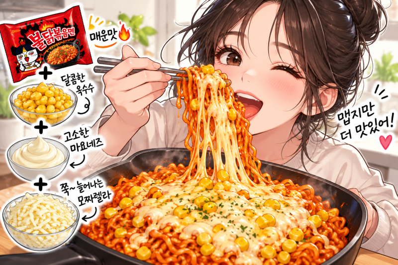 콘치즈 불닭볶음면 레시피 꿀조합! 매운맛 완전 중화하는 마요네즈 모짜렐라 황금비율