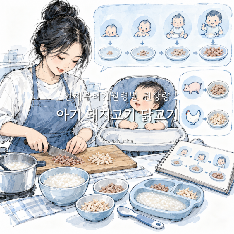 아기 돼지고기 닭고기 이유식 언제부터? 얼마나 먹일까?