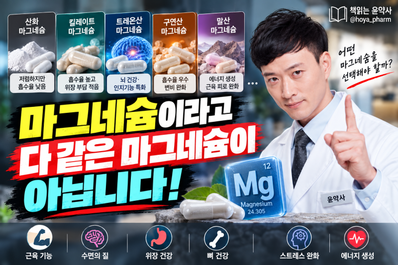 마그네슘이라고 다 같은 마그네슘이 아닙니다 - 산화마그네슘, 킬레이트 마그네슘, 트레온산....