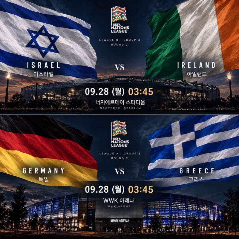 이스라엘 아일랜드 독일 그리스 경기 일정 26/27 UEFA 네이션스리그 2R 프리뷰 예상 선발