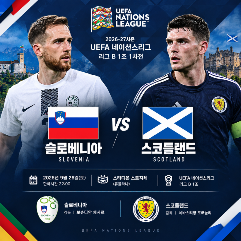 슬로베니아 vs 스코틀랜드 | 2026-27 UEFA 네이션스리그 B1조 1차전 프리뷰 및 관전 포인트
