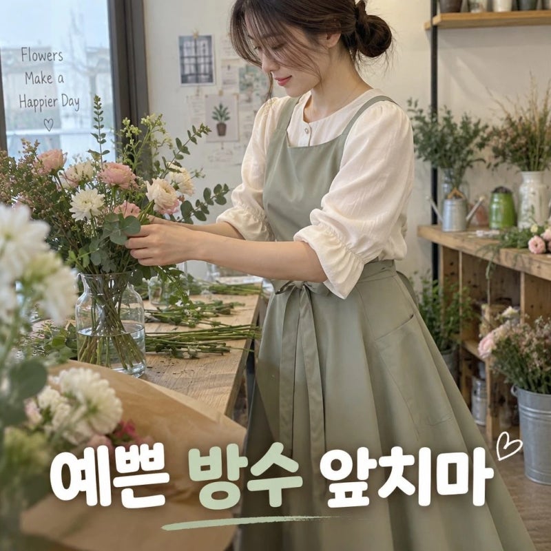 한스데이 리나 플레어 방수 앞치마 롱 원피스 플로리스트 네일샵 에이프런 추천